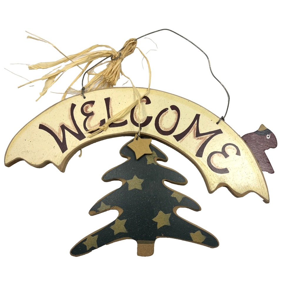 Welcome Christmas Seasonal Pine Tree Rustic Wood‎ Wall Hanging Decor Festive